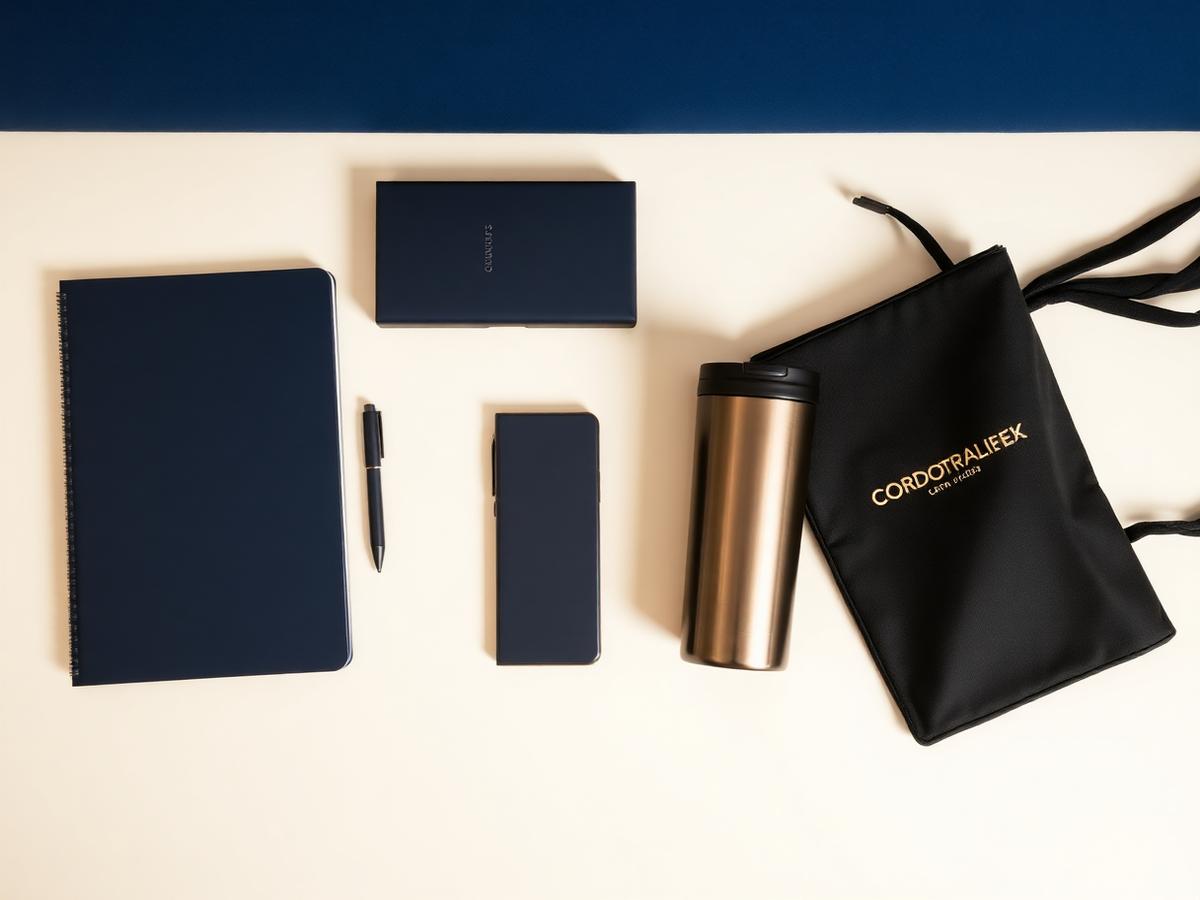 Branded corporate gift set with notebook, pen and tumbler